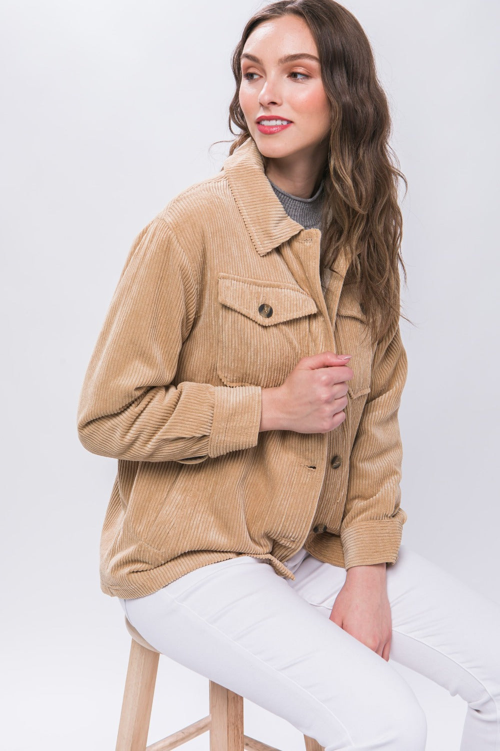 Love Tree Corduroy Button Up Jacket with Sherpa Inside