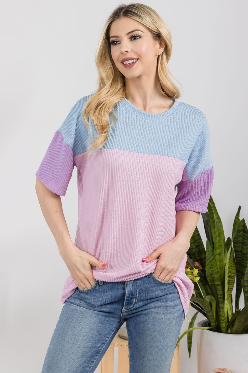 Celeste Full Size Ribbed Color Block T-Shirt