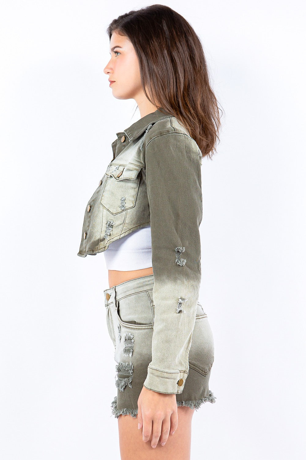 American Bazi Distressed Ombre Washed Cropped Denim Jacket