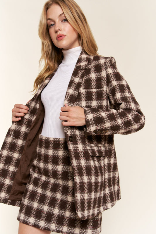 And The Why Full Size Plaid Brushed One Button Blazer