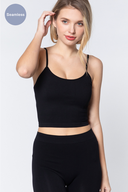 ACTIVE BASIC Round Neck Crop Rib Seamless Cami