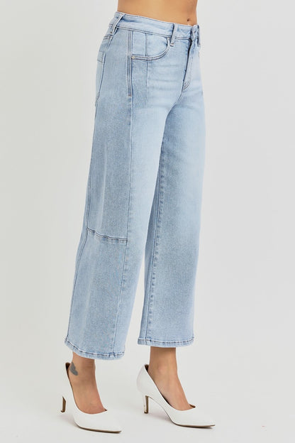 RISEN Full Size High Rise Seamed Detail Wide Leg Crop Jeans