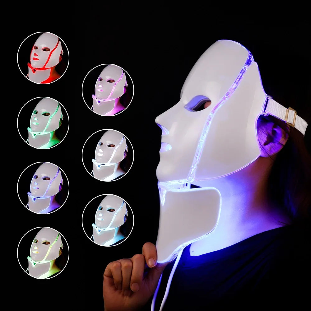 7 Colors Light LED Beauty Facial Mask With Neck Therapy Tool