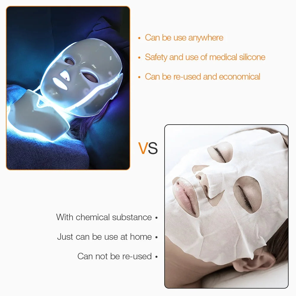 7 Colors Light LED Beauty Facial Mask With Neck Therapy Tool