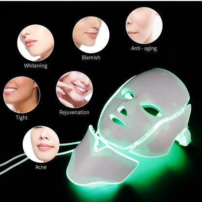 7 Colors Light LED Beauty Facial Mask With Neck Therapy Tool