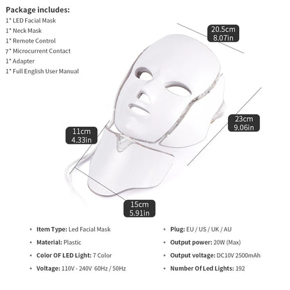 7 Colors Light LED Beauty Facial Mask With Neck Therapy Tool