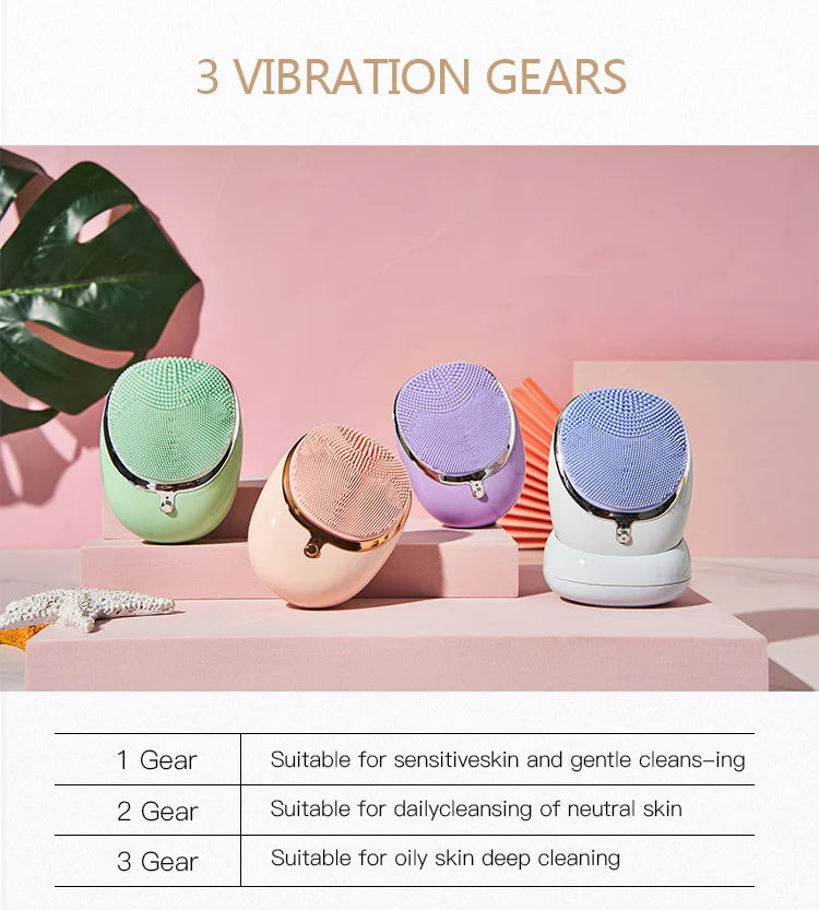 Electric Heated Silicone Face Wash Facial Cleansing Brush