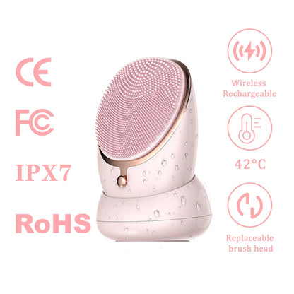 Electric Heated Silicone Face Wash Facial Cleansing Brush