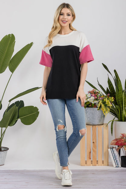 Celeste Full Size Ribbed Color Block T-Shirt