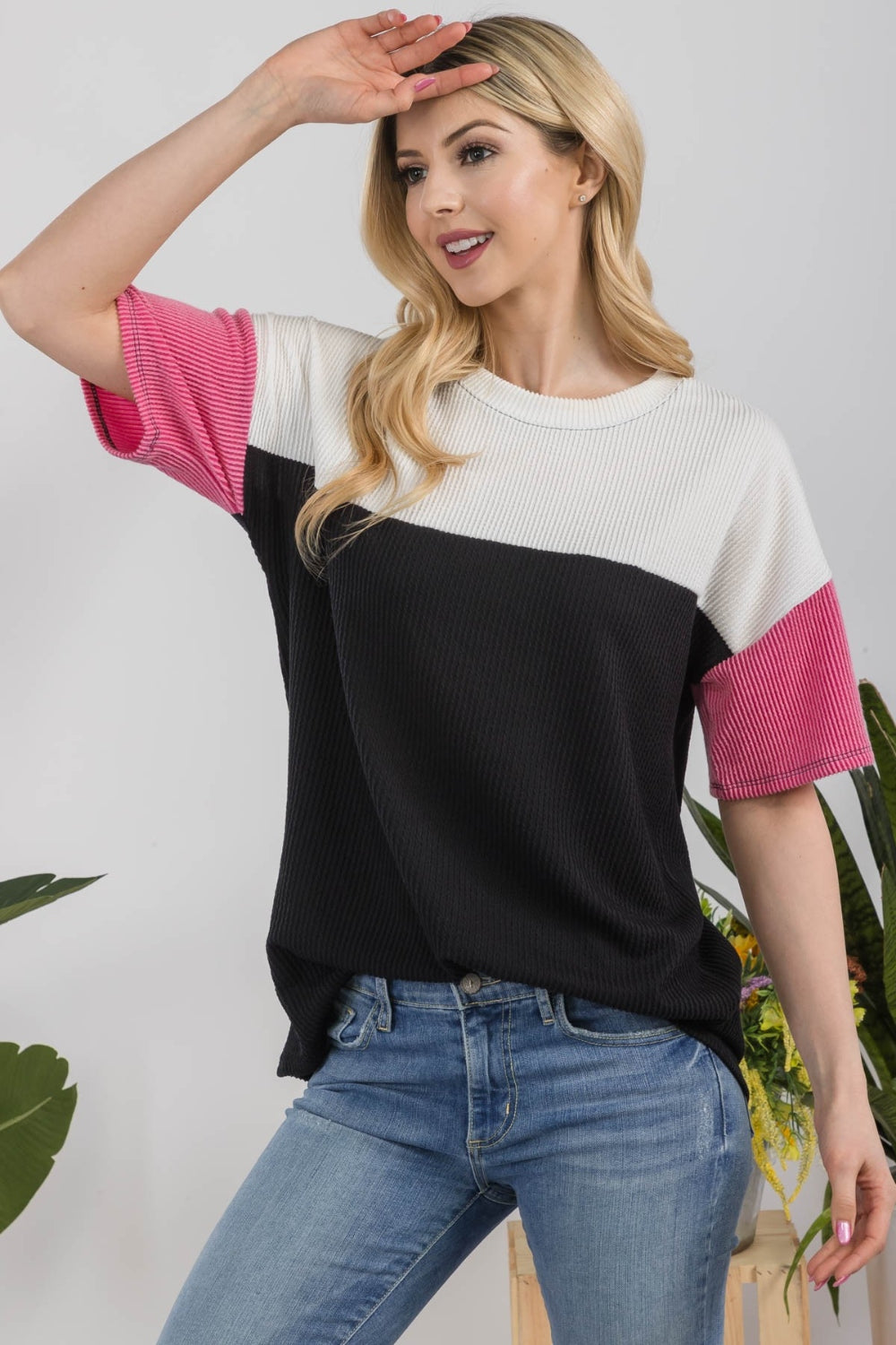 Celeste Full Size Ribbed Color Block T-Shirt