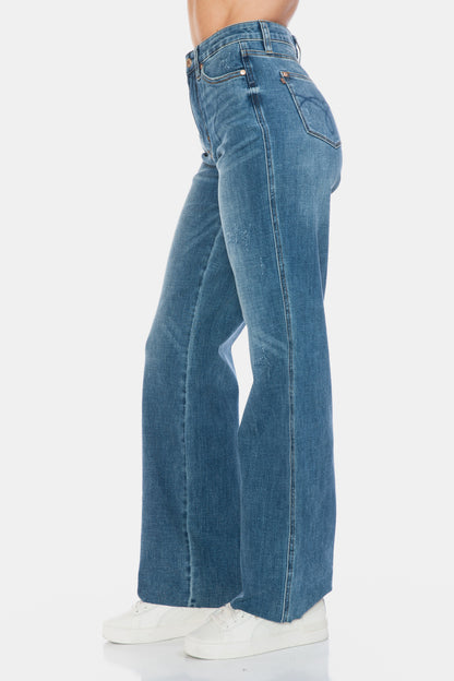 Judy Blue Full Size Tummy Control Cut Raw Hem Straight Jeans