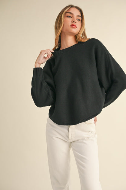 Mable Round Neck Dolman Sleeve Cropped Sweater